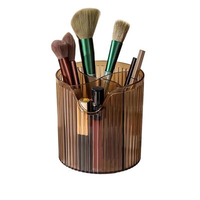 Gidary Makeup Brush Holder,Transparent Makeup Organizer,4 Slot Makeup Brushes Cup,for Vanity Decor,Bathroom Countertops,Desk Storage Container,Cosmetic Display casesClear Coffee