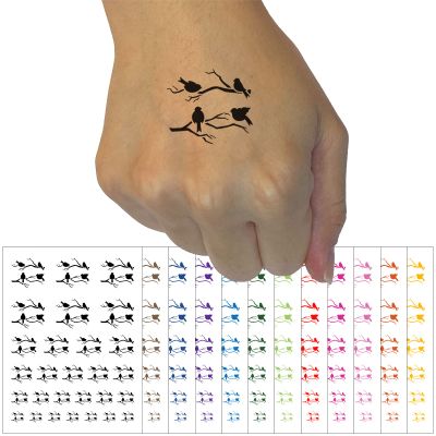 Birds Sitting on Tree Branches Temporary Tattoo Water Resistant Fake Body Art Set Collection - Light Blue (One Sheet)