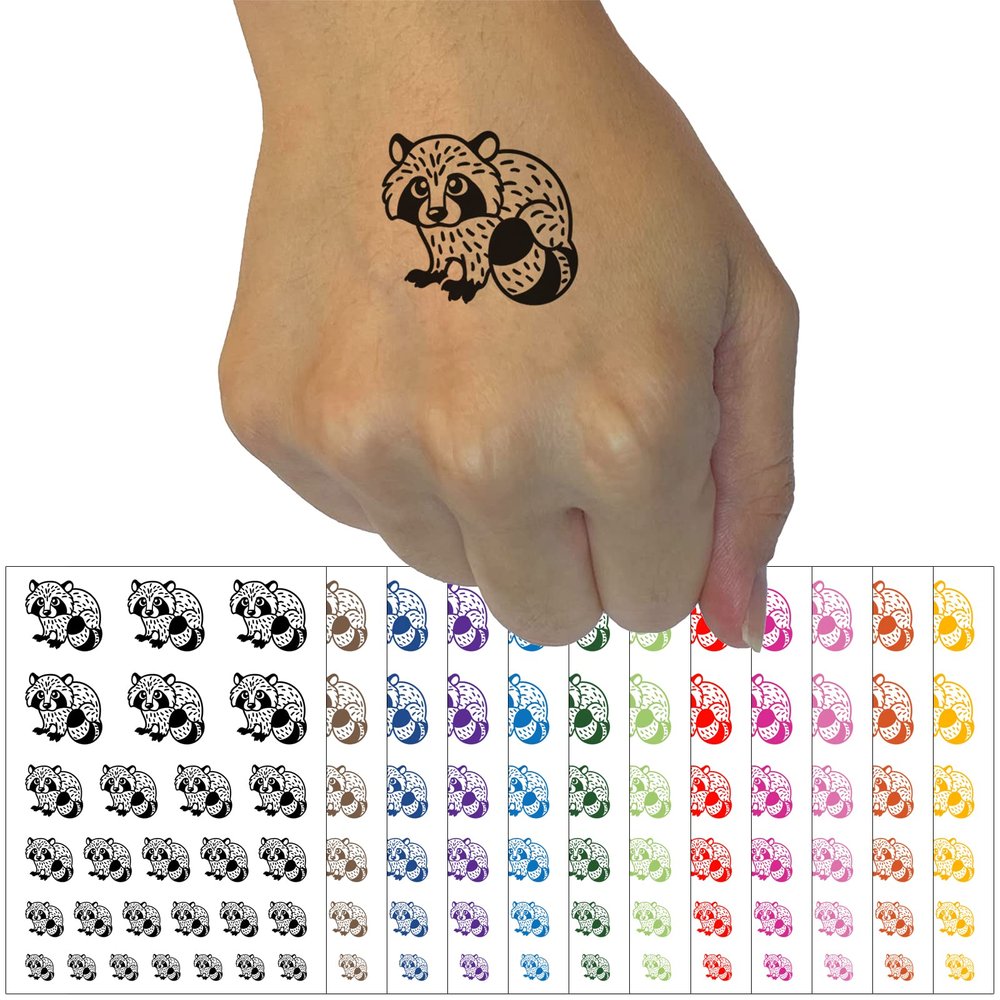 Baby Raccoon Woodland Animal Temporary Tattoo Water Resistant Fake Body Art Set Collection - Light Blue (One Sheet)