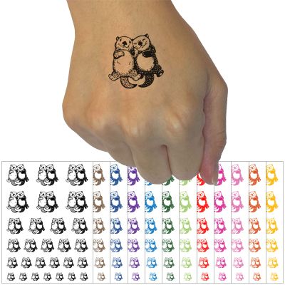 Otter Couple Holding Hands Love Anniversary Valentine's Day Temporary Tattoo Water Resistant Fake Body Art Set Collection - Light Blue (One Sheet)
