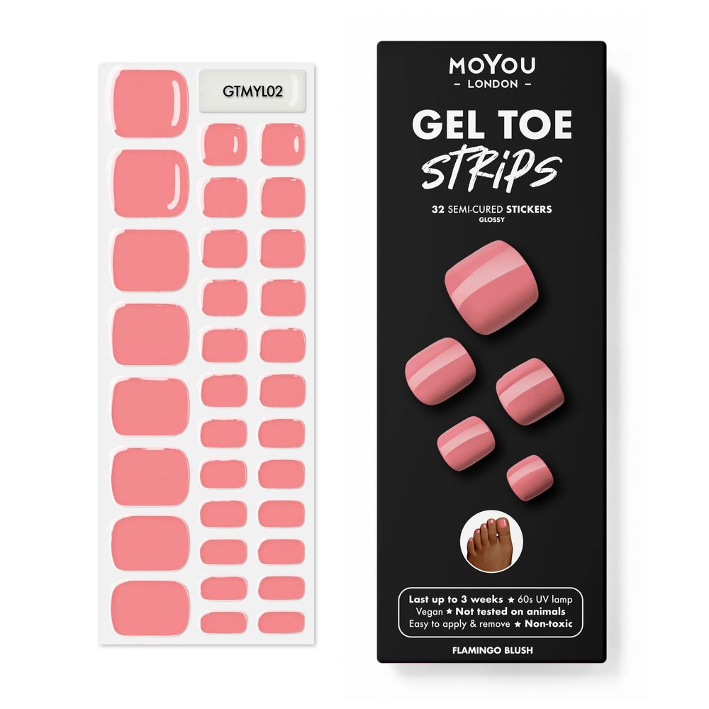 MOYOU LONDON Semi Cured Gel Nail Strips - 32 Pcs. Waterproof Toe Gel Nail Wraps, Cures in Sunlight or UV/LED Lamp, Lasts Up to 2+ Weeks, Stretchable, Easy to Apply & Remove, Vegan & Cruelty-Free
