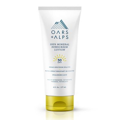 Oars + Alps 100% Mineral Sunscreen for Face & Body Lotion, SPF 50 Body Sunscreen Infused with Hyaluronic Acid, Shea Butter & Coconut Oil, All Skin Types, Water & Sweat Resistant, 6oz