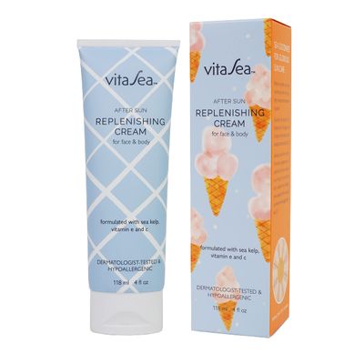 VitaSea After Sun Replenishing Cream for Face and Body, Refresh, Hydrate & Soothe Heat Exposed Skin, Fast-Absorbing Vegan After Sun Care, Formulated with Sea Kelp, Vitamin E & C, 4 Fl Oz