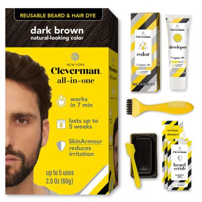 Cleverman Dark Brown Hair & Beard Dye Kit for Men - Natural-Looking Gray Coverage, Professional-Quality, Ammonia-Free for Hair, Beard & Mustache
