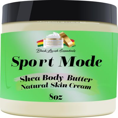 Black Lavish Essentials Ultra-Soft Shea Body Butter, Dry Skin Cream for Radiant Moisturized Skin, Natural Hydrating Body Lotion with Aloe Vera, Argan Oil, Rosehip Oil, (Sport Mode, 8oz)