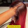 1B99J Silky Straight Human Hair Wig Ombre Color HD Transparent 360 Lace Frontal Wigs Pre Plucked Brazilian Straight Wig For Women Red Color Natural Hairline With Baby Hair 150% Density 20Inch view 4