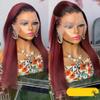 1B99J Silky Straight Human Hair Wig Ombre Color HD Transparent 360 Lace Frontal Wigs Pre Plucked Brazilian Straight Wig For Women Red Color Natural Hairline With Baby Hair 150% Density 16Inch view 3
