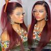 1B99J Silky Straight Human Hair Wig Ombre Color HD Transparent 360 Lace Frontal Wigs Pre Plucked Brazilian Straight Wig For Women Red Color Natural Hairline With Baby Hair 150% Density 24Inch view 1