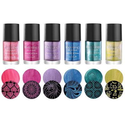 Maniology Rainbow Metallic Stamping Polish Set | 6-Piece Metallics Color (Red, Magenta, Purple, Blue, Green, Yellow-Green)  13ml Bottles for Crisp Nail Art Designs & DIY Manicures