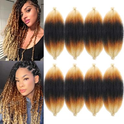 12 Inch Springy Afro Twist Hair 8 Packs Marley Twist Braiding Hair Pre-fluffed Spring Twist Hair Kinky Hair Afro Twist Hair Marley Hair for Faux Locs (12 Inch (Pack of 8), T1B/27/613#)