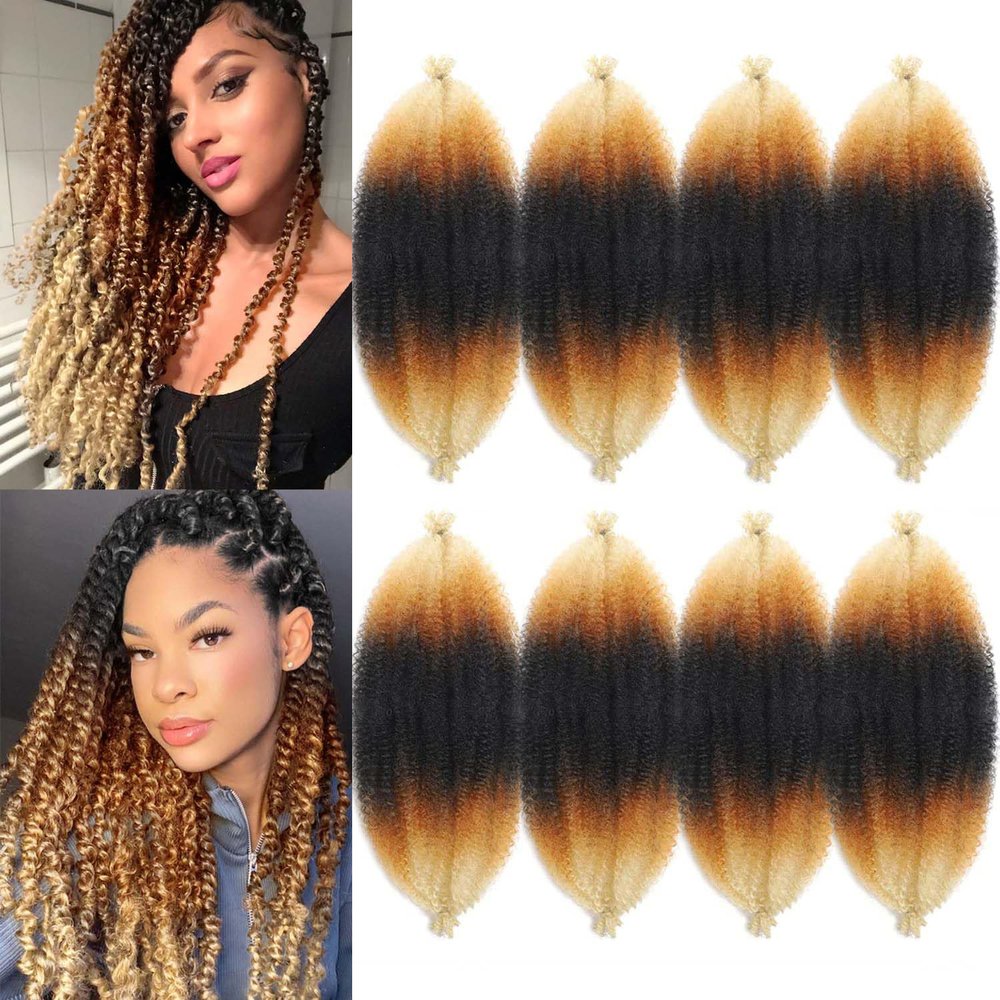 12 Inch Springy Afro Twist Hair 8 Packs Marley Twist Braiding Hair Pre-fluffed Spring Twist Hair Kinky Hair Afro Twist Hair Marley Hair for Faux Locs (12 Inch (Pack of 8), T1B/27/613#)