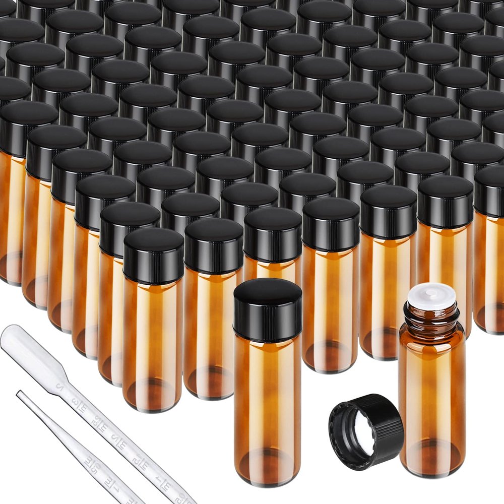 Teenitor 100pcs Essential Oil Bottles, 5ml Essential Oil Bottles Empty Glass Anointing Bottles, Small 5ml Oil Vial, Sample Bottles