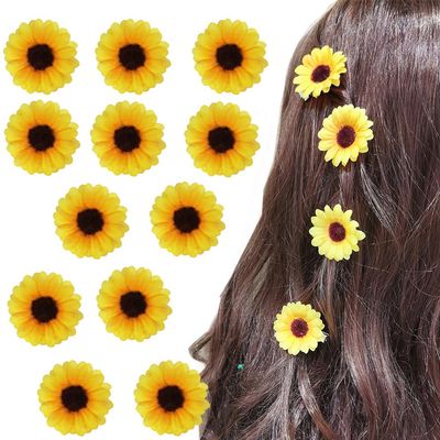 [12 Packed] Women Sweet Mini Sunflower Side Hair Clip Beach Wedding Flower Bridesmaid Hair Accessory
