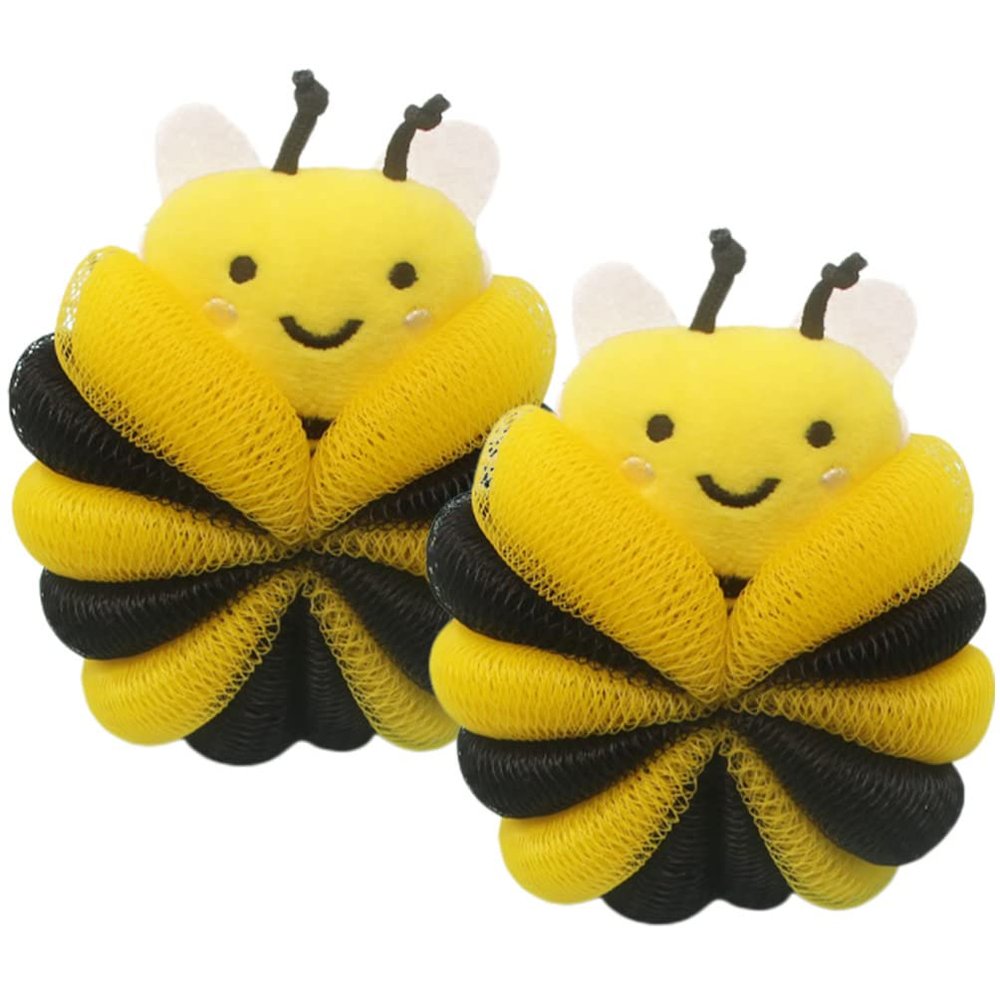 Mobestech 2pcs Little Bee Bathing Ball Boys and Girls Sponge Bath Loofah Animal Shaped Sponges for Boys and Girls Bath Supplies