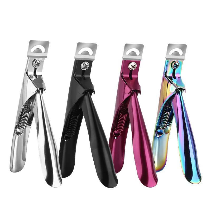 Nail Clippers for Acrylic Nails, Professional U-Shaped Nail Clippers Straight Cutter Guillotine Cut False Nails Tools Stainless Steel Rainbow Color Nail Manicure Set for Salon Home Nail Art (4pcs)