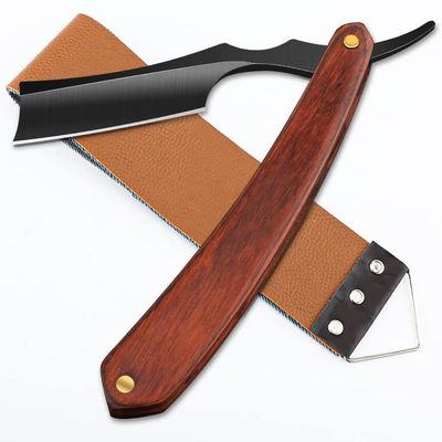 Straight Razor With Strope - Professional Straight Edge Barber Premium Stainless Steel Shaver With Shaving Strop for Men Home & Salon Grooming Using (NO.158)