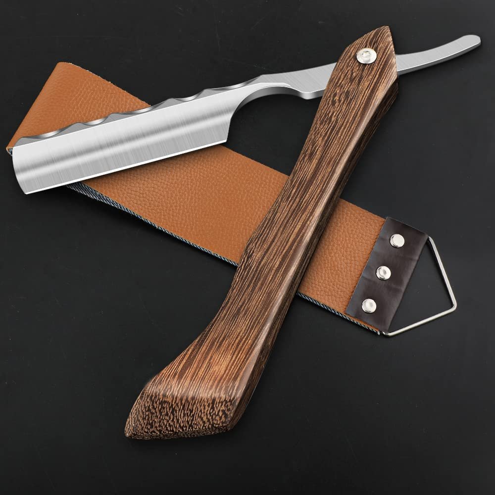 Straight Razor With Strope - Professional Straight Edge Barber Premium Stainless Steel Shaver With Shaving Strop for Men Home & Salon Grooming Using (NO.159)