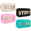 4PCS Nylon Zipper Waterproof Preppy Makeup Organizer Bag Set - Cosmetic Stuff Pouch for Women Travel Toiletry Organization Outdoor with Chenille Letter Patches view 1