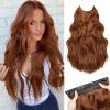 MORICA Halo Hair Extensions 20 Inch Auburn Invisible Wire Hair Extensions, Long Wavy Synthetic Hairpiece with Transparent Wire Adjustable Size, 4 Secure Clips for Women view 1