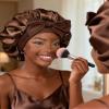 YANIBEST Silk Bonnet for Sleeping Women Adjustable Double Layer Satin Bonnet Reduce Friction Prevent Frizz Natural Curly Hair, Brown view 3