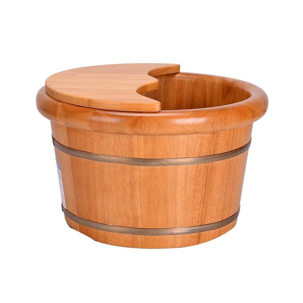 ONCLI Wood Foot Bath Bucket Footbath,Wooden Foot Bath Barrel,Smooth and Delicate Pedicure Barrels,Thicken Water Saving Insulation Oak Foot Tub Basin (Color : with Cover) (with Cover) Super Easy to