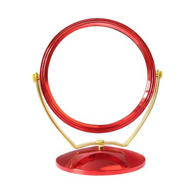 1 Piece 2-Sided Round Shaped Makeup Mirror with Round Base Swivel Makeup Mirror Tabletop Two-Sided Swivel Vanity Mirror Tabletop Makeup Mirror Cosmetic Mirror for Bedroom Bathroom, Red