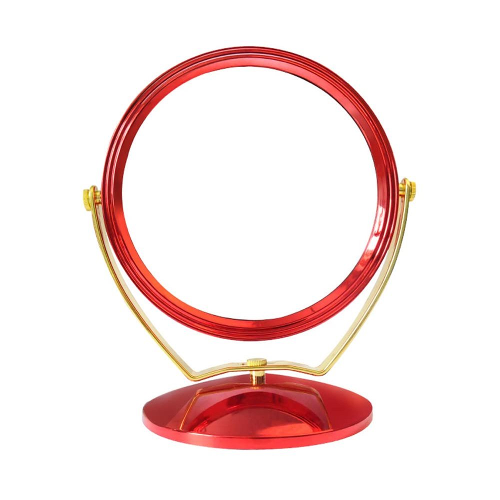 1 Piece 2-Sided Round Shaped Makeup Mirror with Round Base Swivel Makeup Mirror Tabletop Two-Sided Swivel Vanity Mirror Tabletop Makeup Mirror Cosmetic Mirror for Bedroom Bathroom, Red