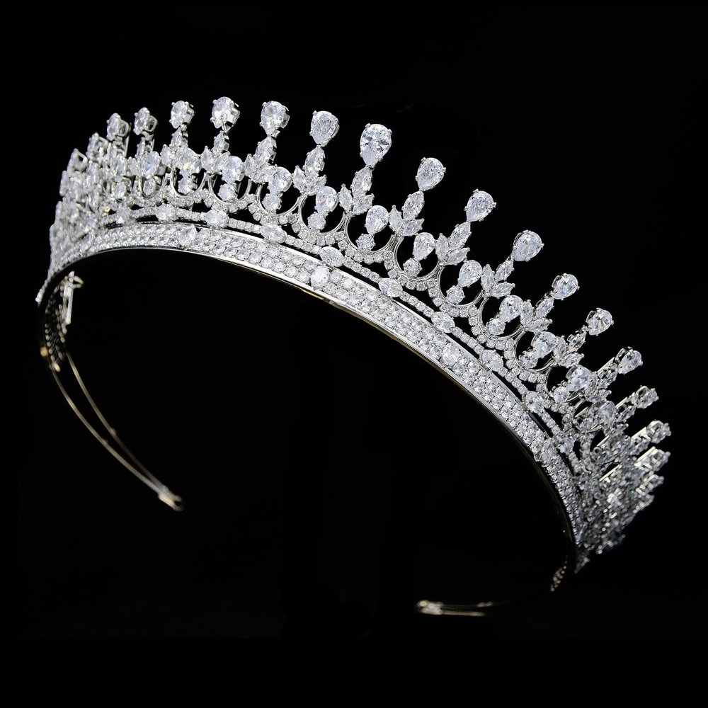5A Cubic Zirconia Wedding Tiara Princess Queen Crown Pageant Prom Quince Bridal Hair Accessories Silver Headdress Gifts for Women HB052 (Silver)