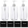 Suream 22oz Refillable Shampoo and Conditioner Bottles Set, 650ml Clear Plastic Pump Bottles with 20 Labels, Square Empty Bathroom Bottle for Body Wash, Essential Oil, Soap Liquid, Lotion3Pack view 1