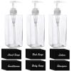 Suream 22oz/650ml Refillable Pump Press Bottles,24PCS Waterproof Labels for Plastic/Glass Bottles,3Pack Square Empty Bathroom Bottle for Shampoo, Soap, Lotion, Conditioner, Home Organization view 1