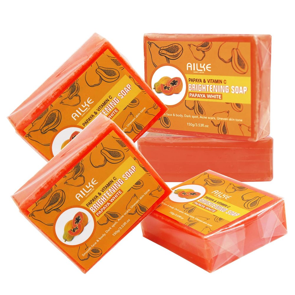 AILKE Papaya & Vitamin C Brightening Soap Bar, Whitening, Smooth Skin, Reduce Dark Spots, Uneven Skin Tone Body Wash, for Face and Body (5 Soap)