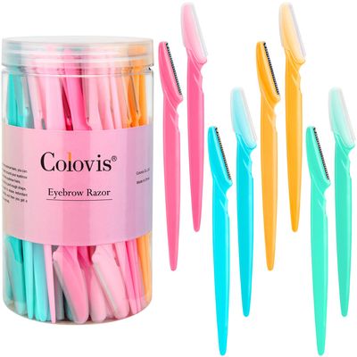 Colovis 80 Eyebrow Razor, Dermaplaning Tool Face Razors for Women and Men with Protective Cover, Multipurpose Facial Eyebrow Soft Hair Removal Disposable Razors, 4 Colors