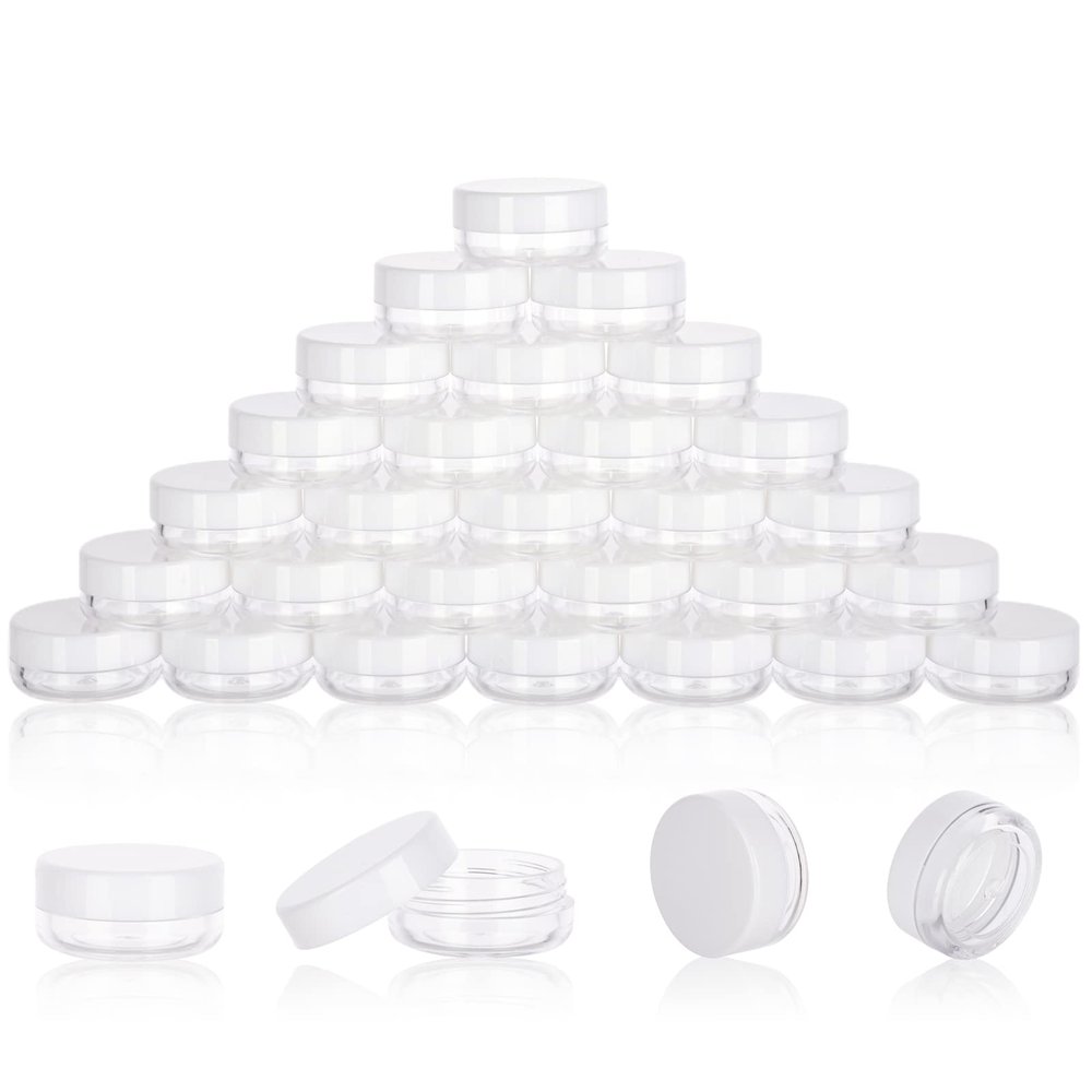 3 Gram Sample Containers With Lids, 200 Count Tiny Jars, Empty Lip Balm, Mini Cosmetic Containers, Makeup Travel With Labels, Mini Disposable Spatulas