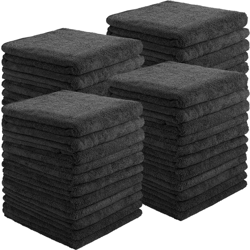Mixweer 26 Pack Salon Towel Bulk Black Microfiber Hair Drying Towels Bleach Proof Microfiber Lint Free Absorbent Hand Towels Set for Home Hotel Bath Salon Spa Gym, 16 x 27 Inches