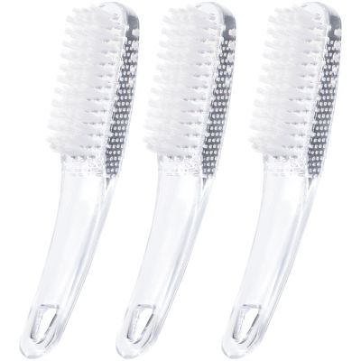 3 Packs Handle Grip Fingernail Brush, Ooloveminso Hand Nail Cleaning Brushes for Toes and Nails Cleaner, Soft Stiff Bristles Scrubber Tools for Men and Women, Transparent
