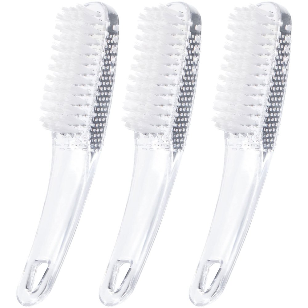 3 Packs Handle Grip Fingernail Brush, Ooloveminso Hand Nail Cleaning Brushes for Toes and Nails Cleaner, Soft Stiff Bristles Scrubber Tools for Men and Women, Transparent