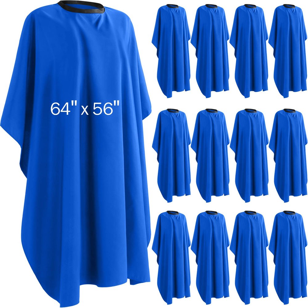 12Pcs Barber Cape 64 x 56'' Large Waterproof Hair Cutting Salon Cape Adjustable Snaps for Hair Dye Salon Stylist Supplies(Blue)