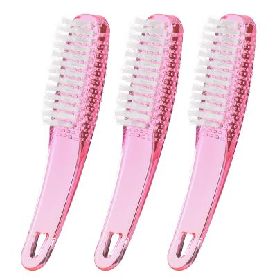 3 Packs Handle Grip Fingernail Brush, Ooloveminso Hand Nail Cleaning Brushes for Toes and Nails Cleaner, Soft Stiff Bristles Scrubber Tools for Men and Women, Pink