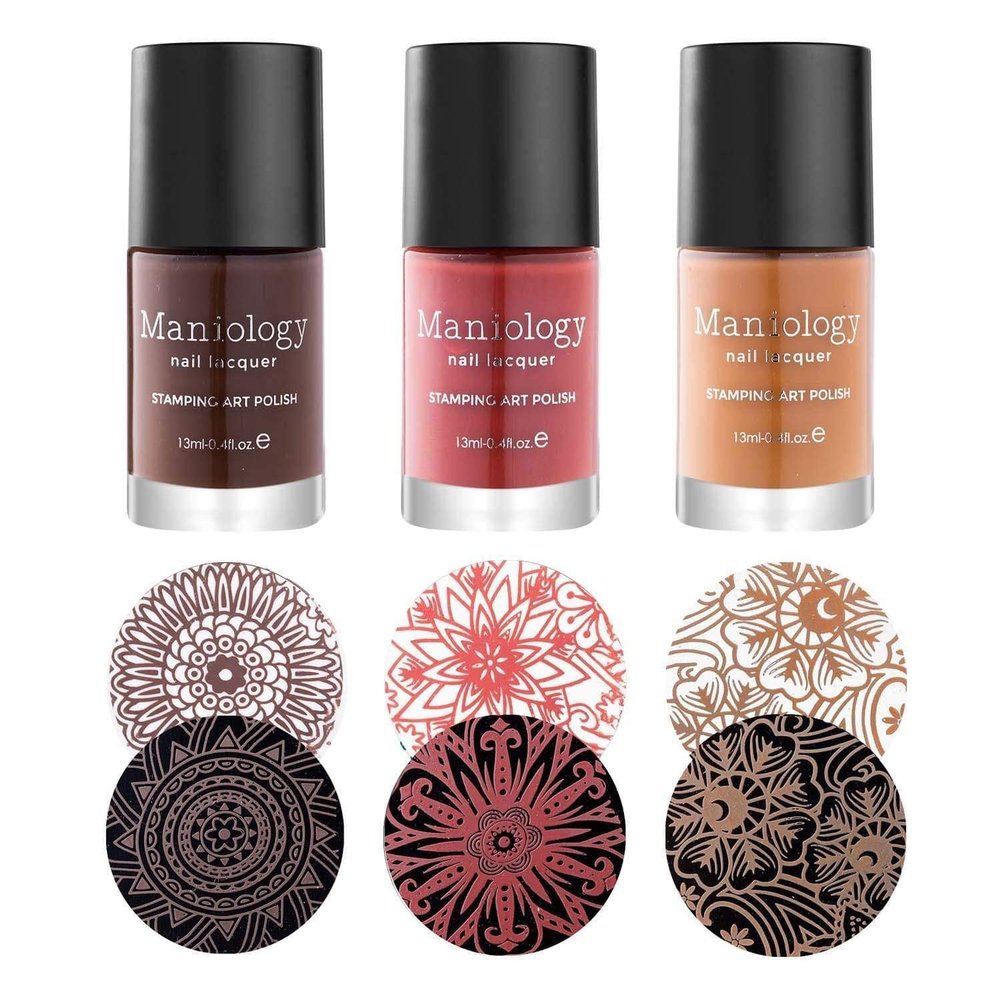 Maniology Sugar + Spice Cream Stamping Polish Set | 3-Piece Fall Colors (Chocolate Brown, Light Orange, Tan Brown) | 13ml Bottles for Cozy & Smooth Autumn-Inspired Nail Art Designs & DIY Manicures