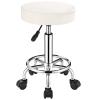 FNZIR Adjustable Stool with Wheels, Modern Round Rolling Stool for Spa Salon Massage Office, White PU Leather Seat, 250 lbs Capacity view 1