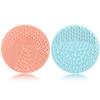 2 Pieces Silicone Makeup Brush Cleaner, YalsFTY Cosmetic Brush Scrubber Mat Pad Cleaning Tool, Dual-Sided Functionality to Accommodate All types of Brushes, Powder Puffs and Sponges (Blue & Peach) view 1