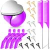 22 Pieces Magnetic Wrist Sewing Pincushion with Braiding Tools, Stainless Steel Pintail Rat Tail Comb, Wide Teeth Alligator Sectioning Clip, and Hair Parting Ring for Hair (Purple) view 1