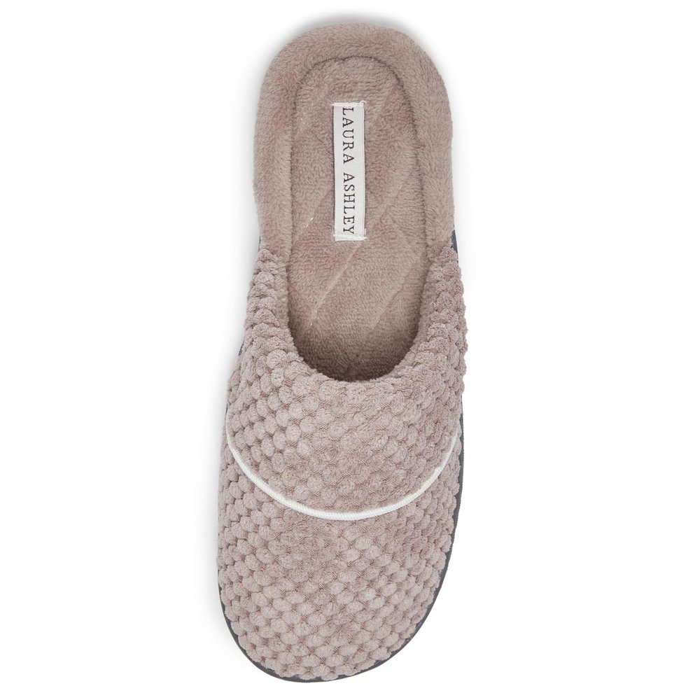 Laura Ashley Women's Spa Slip-On Rugged Scuff Slipper, Non-Slip House Slippers with Cushioned Insole for Ladies, Stone, X-Large