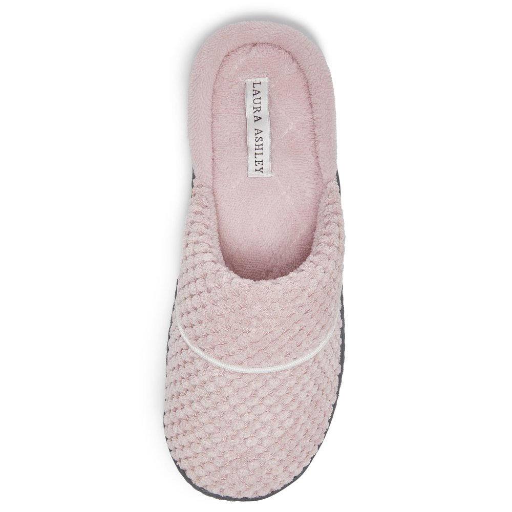 Laura Ashley Women's Spa Slip-On Rugged Scuff Slipper, Non-Slip House Slippers with Cushioned Insole for Ladies, Vintage Pink, Large