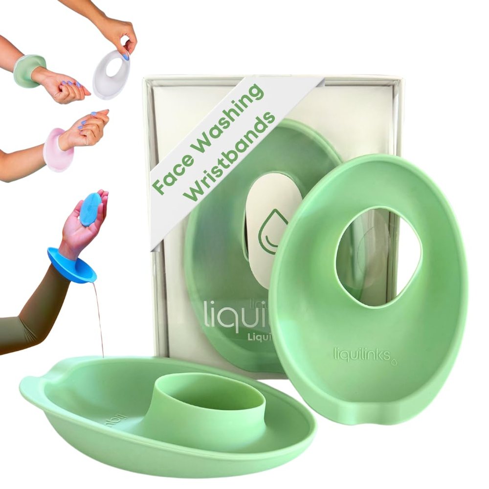 LiquiBands Face Washing Wristbands No More Wet Sleeves with This Skincare Essential - Silicone Bands to Catch Water Drips Stocking Stuffer for Girls & Women (Sage Green, 1 Pair)