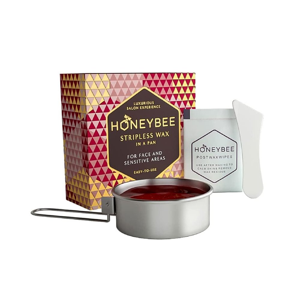 Honeybee Stripless Wax | Pan with Handle | Spatula | Post Wax Wipes | For Upper Lip, Chin, Jaw, Underarms and Brazilian | For face and sensitive areas | 120 gm
