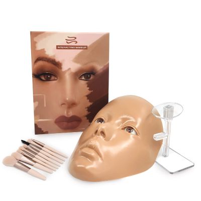 3D Makeup Practice Face,Reusable Makeup Mannequin Face with Makeup Brushes Set,Silicone Full Face Practice Eyelash Eye Shadow,for Emerging Makeup Artist,for Girl's Gift