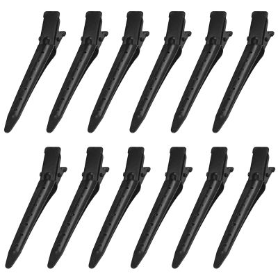 12PCS Duck Billed Clips, 2.75 Inches Rustproof Metal Alligator Curl Clips with Holes for Hair Styling, Hair Coloring, Medium, Black