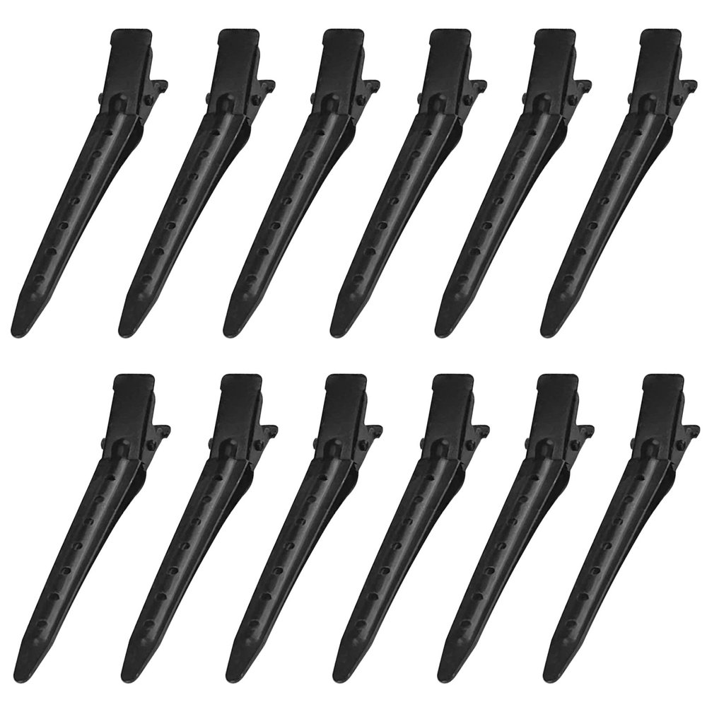 12PCS Duck Billed Clips, 2.75 Inches Rustproof Metal Alligator Curl Clips with Holes for Hair Styling, Hair Coloring, Medium, Black