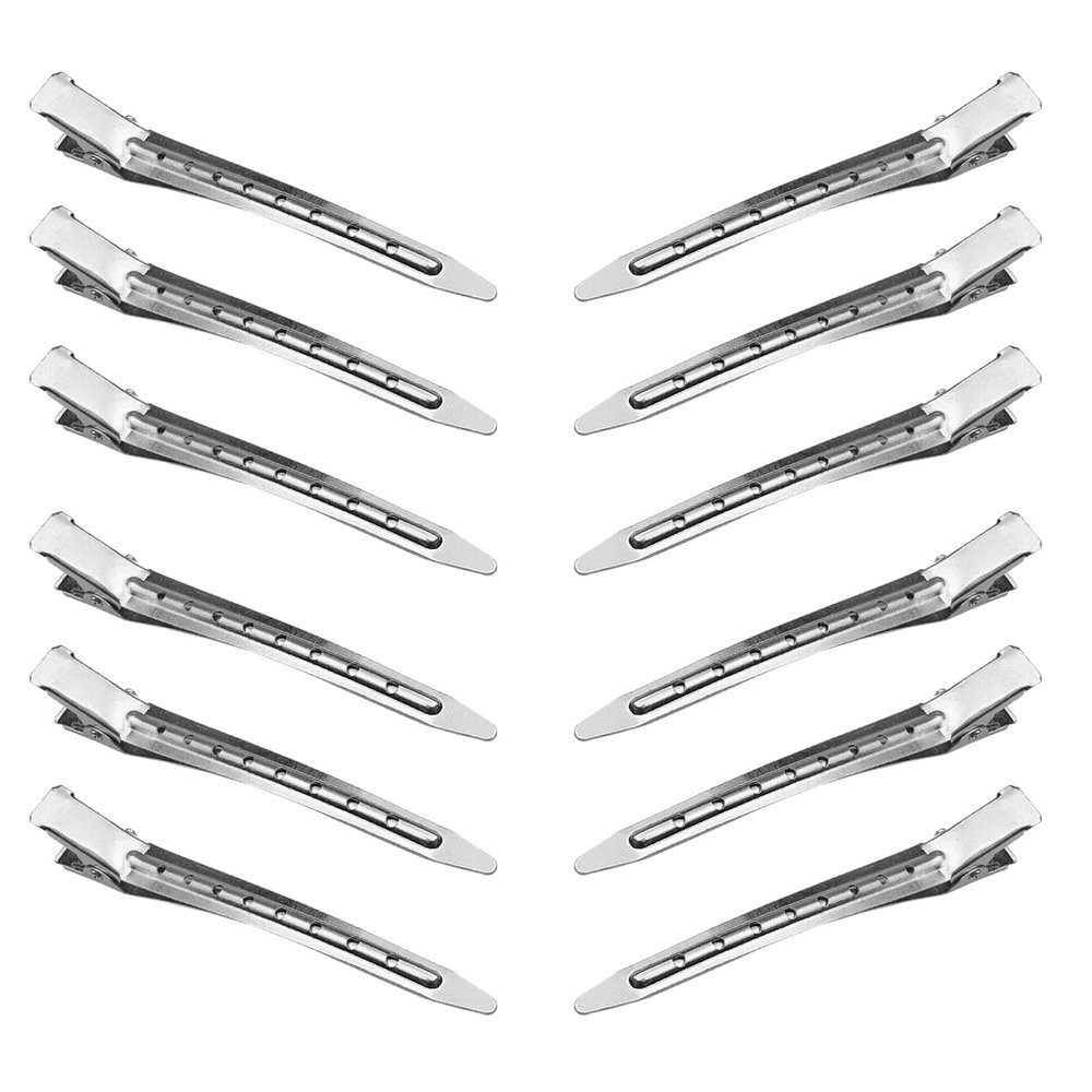 12PCS Duck Billed Clips, 3.54 Inches Rustproof Metal Alligator Curl Clips with Holes for Hair Styling, Hair Coloring, Large, Silver
